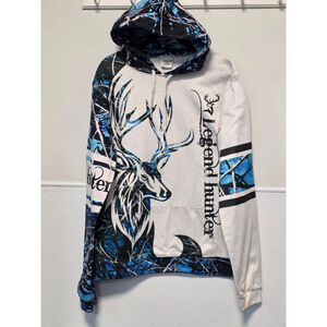 Men's ZOOTOP GEAR White‎ Blue Black Camo Deer Graphic Hoodie L
